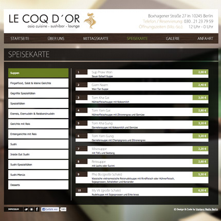 Le coq d'Or Restaurant - Speisekarte Le coq d'Or Restaurant - Speisekarte