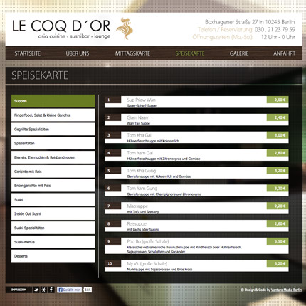 Le coq d'Or Restaurant - Speisekarte